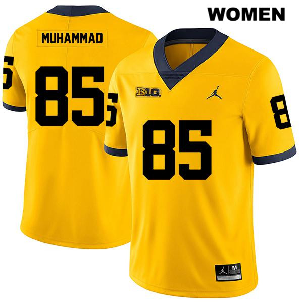Women's NCAA Michigan Wolverines Mustapha Muhammad #85 Yellow Jordan Brand Authentic Stitched Legend Football College Jersey VJ25N86WW